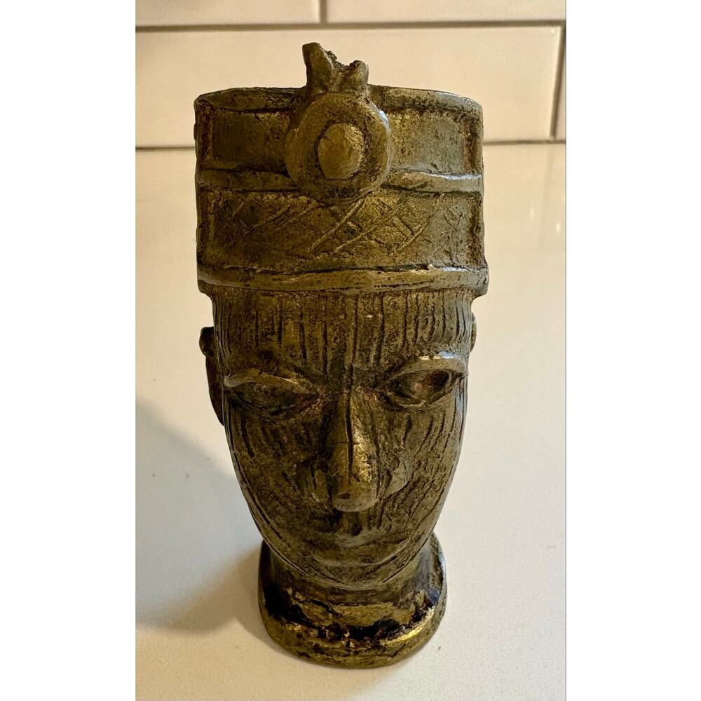 Vintage Brass or Bronze Benin Oba Head Sculpture